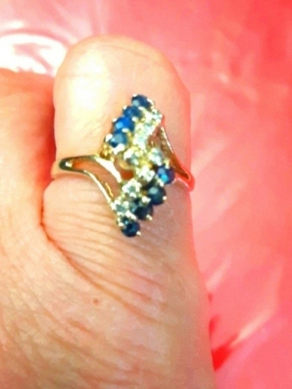 14kt Solid Yellow Gold Genuine Sapphire And Diamond Ring